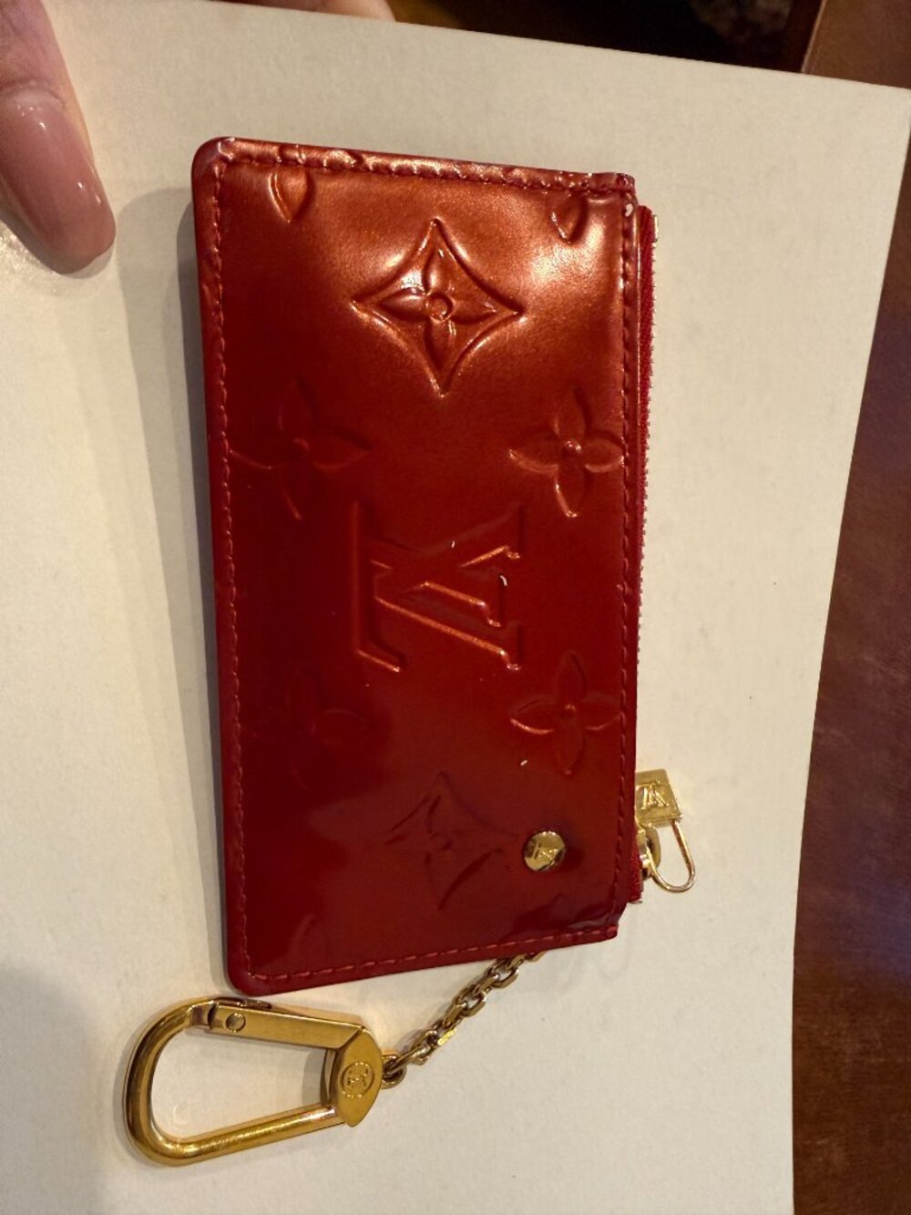 Louis Vuitton Vernis Pouchette Cles Key Pouch coin Red AUTHENTIC Entrupy - Picture 3 of 6